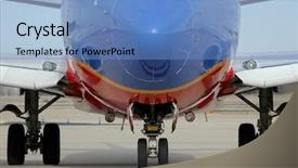  Presentation with twin engine airplane - Beautiful slides featuring close up showing landing gear backdrop and a teal colored foreground