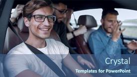  Presentation with sleepy yawning man driving car - PPT layouts with close-up-side-portrait background and a ocean colored foreground