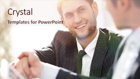  Presentation with business and politics handshake - Audience pleasing PPT layouts consisting of close-up side view backdrop and a  colored foreground