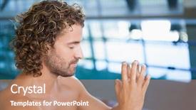  Presentation with pool side - Cool new presentation with close up side view of a shirtless fit swimmer by the pool at leisure center backdrop and a coral colored foreground