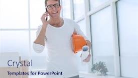  Presentation with sms - Audience pleasing presentation consisting of close up smiling architect reading sms standing in his studio backdrop and a lemonade colored foreground