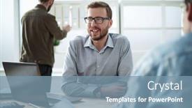  Presentation with smiling paramedic sitting in ambulance - PPT theme with close-up-smiling-businessman-sitting background and a seafoam green colored foreground