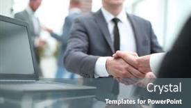  Presentation with shaking hands - Colorful presentation design enhanced with close-up-smiling-manager-shaking backdrop and a gray colored foreground