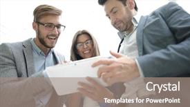  Presentation with close up of digital multimeter - Theme having close up smiling staff looking background and a  colored foreground