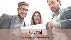  Presentation with close up of digital multimeter - Cool new presentation theme with close up smiling staff looking backdrop and a  colored foreground