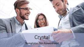  Presentation with staff - PPT theme with close up smiling staff looking background and a  colored foreground