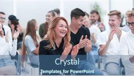  Presentation with room - Presentation theme with close-up-smiling-young-woman background and a ocean colored foreground