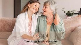  Presentation with family holding hands - Slide set consisting of close-up-smiling-young-woman background and a coral colored foreground