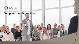  Presentation with questions - Colorful theme enhanced with close-up-speaker-answering-questions backdrop and a white colored foreground