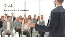  Presentation with speaker - Cool new presentation theme with close-up-speaker-standing backdrop and a cream colored foreground