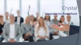  Presentation with speaker - Beautiful presentation theme featuring close-up-speaker-standing backdrop and a sky blue colored foreground