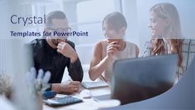  Presentation with new business ideas - Slide set featuring close-up-successful-business-team background and a sky blue colored foreground