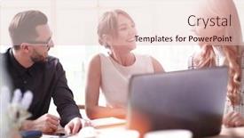  Presentation with new business ideas - Cool new slide deck with close-up-successful-business-team backdrop and a lemonade colored foreground