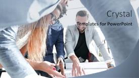  Presentation with design team - Colorful PPT layouts enhanced with close up successful design team discussing a new project backdrop and a light blue colored foreground