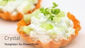  Presentation with cucumber cream - Colorful PPT layouts enhanced with close-up-tartlets-filled backdrop and a coral colored foreground