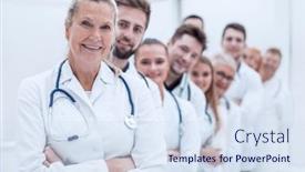  Presentation with professionals - Beautiful presentation design featuring close-up-team-of-medical backdrop and a sky blue colored foreground