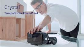  Presentation with interior designer - Cool new PPT theme with close up the interior designer takes a virtual reality helmet backdrop and a lemonade colored foreground