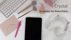  Presentation with pink perfume - PPT theme featuring close-up-top-view background and a light gray colored foreground