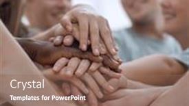  Presentation with team hands - Slide set featuring close-up-tower background and a violet colored foreground