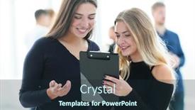  Presentation with business women - Audience pleasing slide deck consisting of close-up-two-business-women backdrop and a wine colored foreground