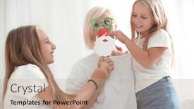  Presentation with mom - Amazing presentation design having close up two daughters play with mom sitting on the couch backdrop and a coral colored foreground