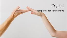  Presentation with hands reaching up - Audience pleasing slide set consisting of close-up-two-hands-reaching backdrop and a light gray colored foreground