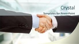  Presentation with hand shake office - Presentation with close up two men handshaking making agreement - business team hand shake background and a  colored foreground