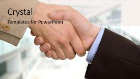  Presentation with hand shake office - Audience pleasing PPT layouts consisting of close up two men handshaking making agreement - business team hand shake backdrop and a  colored foreground