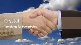  Presentation with shake hand - Beautiful slides featuring close up two men handshaking making agreement - business team hand shake backdrop and a  colored foreground