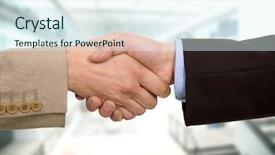  Presentation with hand shake office - Cool new slide set with close up two men handshaking making agreement - business team hand shake backdrop and a  colored foreground