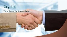  Presentation with hand shake office - Theme featuring close up two men handshaking making agreement - business team hand shake background and a  colored foreground