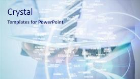  Presentation with skills - PPT layouts consisting of close up view of businessman using tablet computer against sphere of skills background and a sky blue colored foreground