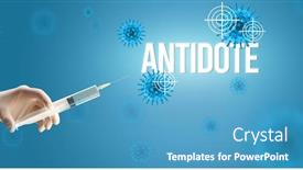  Presentation with syringe - Audience pleasing PPT theme consisting of close-up-view-of-doctor backdrop and a teal colored foreground