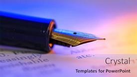  Presentation with fountain pen - PPT theme enhanced with close-up-view-of-fountain background and a light blue colored foreground