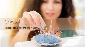  Presentation with needle - Presentation design with close up view of needle bed full of pins background and a coral colored foreground