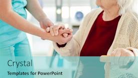  Presentation with caregiver - Amazing PPT theme having close-up-view-of-senior backdrop and a seafoam green colored foreground