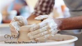 Presentation with pottery - PPT theme with close-up view of unrecognizable ceramic master making earthenware on pottery wheel in workshop background and a mint green colored foreground