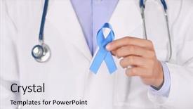  Presentation with blue ribbon - Theme having close up view prostate cancer background and a white colored foreground