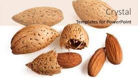  Presentation with almond - Presentation design having close up view of the almond isolated on white background and a coral colored foreground