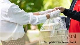  Presentation with food order - Slides with close-up-waitress-hand-give background and a mint green colored foreground