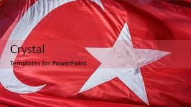  Presentation with realistic - Theme with close up waving fabric flag background and a red colored foreground