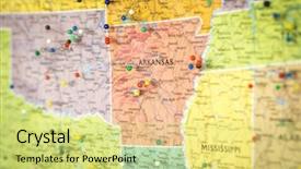  Presentation with united states map - Slides enhanced with close up with push pin background and a yellow colored foreground