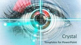  Presentation with eye medicine - Audience pleasing PPT theme consisting of close-up woman eye backdrop and a light blue colored foreground