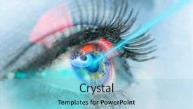  Presentation with eye medicine - Cool new PPT theme with close-up woman eye with laser medicine technology concept backdrop and a light blue colored foreground