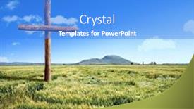  Presentation with sunny sky - Slide set featuring close-up-wooden-cross background and a cobalt blue colored foreground