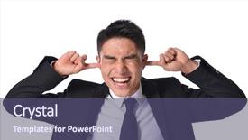  Presentation with stress - PPT theme with close up young business man background and a violet colored foreground