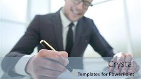  Presentation with contract - Cool new theme with close-up-young-businessman-signing backdrop and a light blue colored foreground