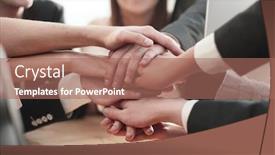  Presentation with employees - Colorful PPT theme enhanced with close-up-young-employees-making backdrop and a coral colored foreground