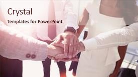  Presentation with employee relations - Slides consisting of close up young employees putting background and a sky blue colored foreground