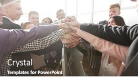  Presentation with unity - Slide set enhanced with close-up-young-employees background and a dark gray colored foreground